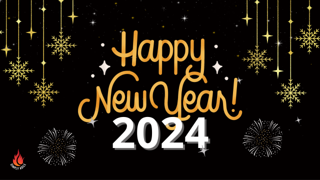 Blue, Orange, White Simple Happy New Year Facebook Event Cover